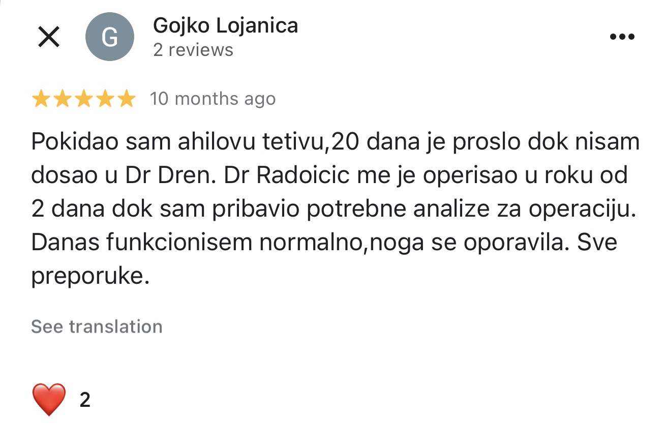 ahilova tetiva operacija dr dren dr radoicic iskustvo